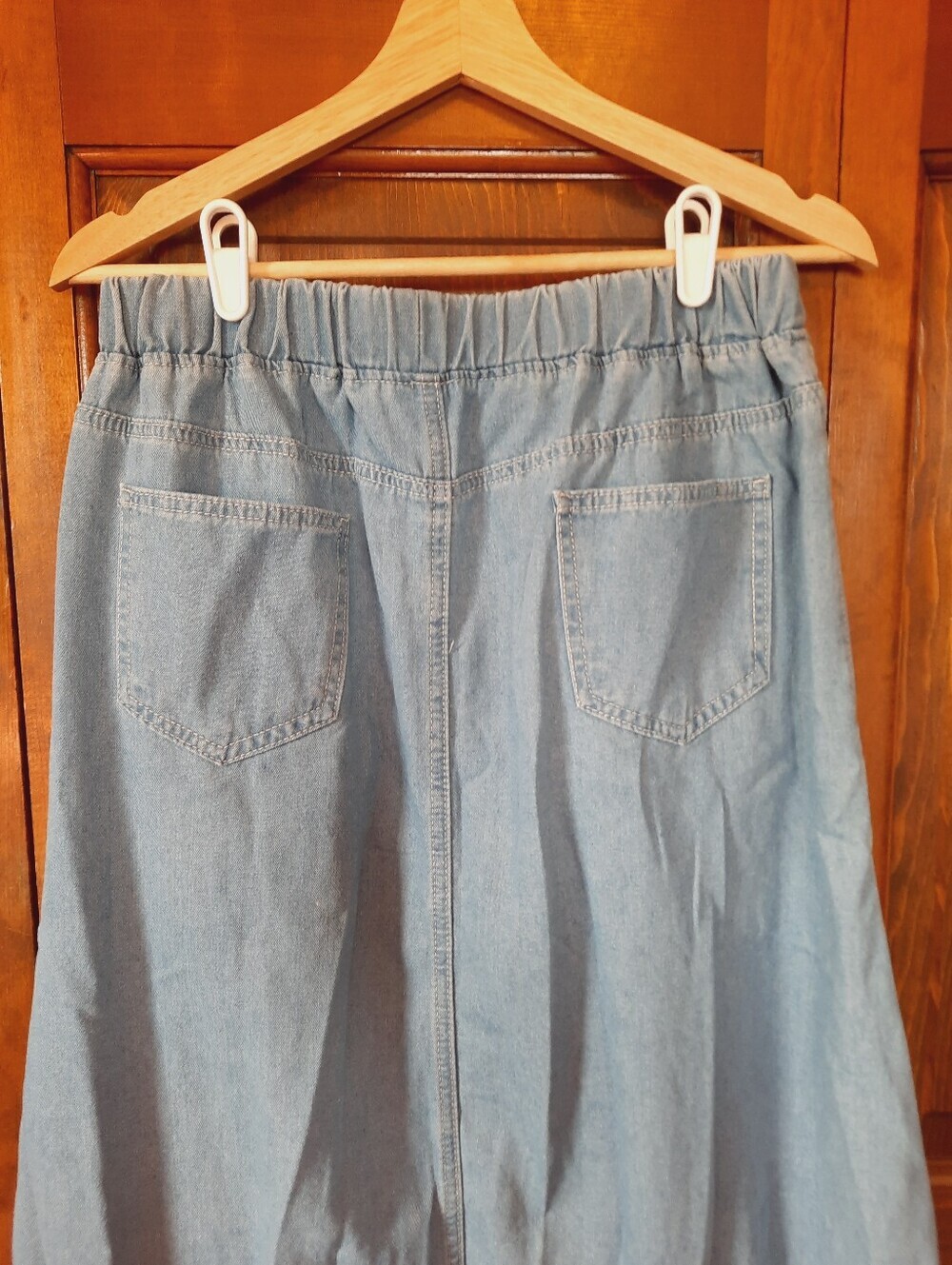 Handmade Denim Chambray Elastic Waist Boho Western Jean Maxi Skirt Size Medium - Picture 9 of 11